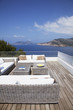 Sofas on patio of modern house