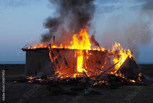 Photo: Burning old abandoned house Burning old abandoned house