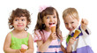 Photo: happy children with ice cream in studio isolated happy children with ice cream in studio isolated