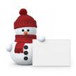 Snowman with woolen hat and board
