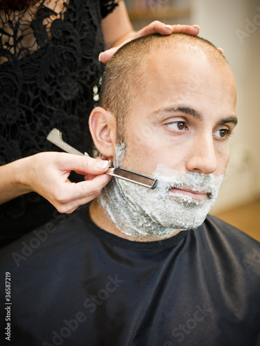 Photo: Shaving at the hair salon Shaving at the hair salon