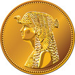 vector Egyptian money, gold coin featuring queen Cleopatra