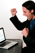 Man cheering for his rising investments Man cheering for his rising investments