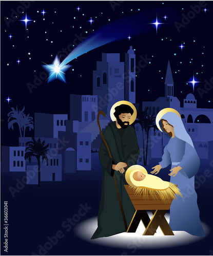 Vector: Christmas nativity scene with holy family Christmas nativity scene with holy family