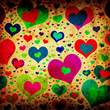 grunge background with colorful hearts