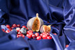 figs and cranberries on blue background