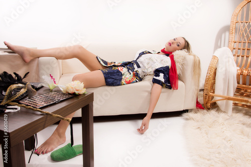 Photo: Pretty blonde in red scarf Pretty blonde in red scarf