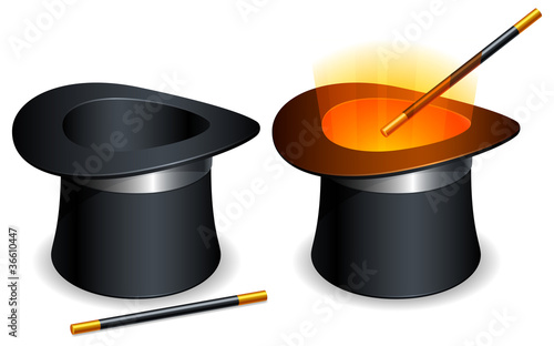 Vector: Magic hat and wand. Magic hat and wand.