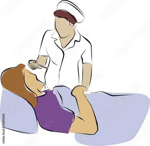 Illustration: nure using thermometer for patient nure using thermometer for patient