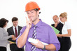 Construction engineer with colleagues in background