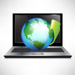 laptop with earth globe and green arrow