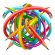 Color pencil caught in a tangle, 3d render