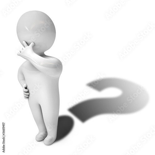 Illustration: Man ponders the question, 3d render Man ponders the question, 3d render