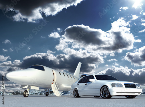 Illustration: plane and car plane and car