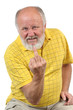 Photo en ligne au meilleur prix senior bald man shows middle finger