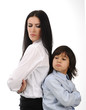 Mother and son standing back to back ,relationship difficulties