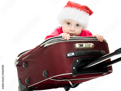 Baby Suitcase on Foto  Christmas Baby In The Suitcase On A White Background     Sergey