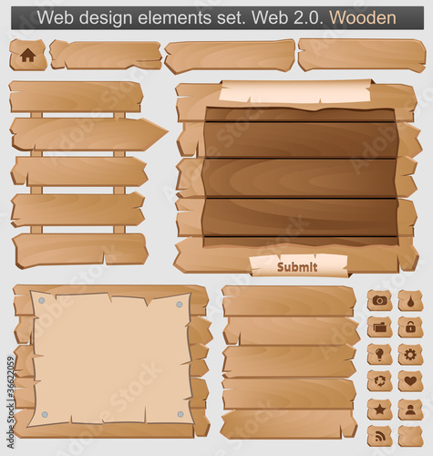 Vector: Wooden web elements set Wooden web elements set