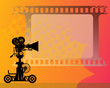 Background with white frame and movie camera