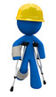 Injured 3d Man with Crutches and Hard Hat, Workplace Safety Conc