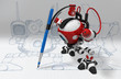 Designer Robot with Mechanical Pencil Plotting Plans