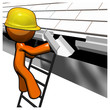 3d Orange Man Roof Worker Working on Gutters