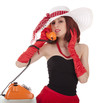 Photo: Fashion girl in retro style with vintage phone Fashion girl in retro style with vintage phone
