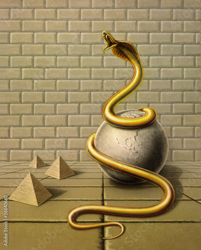 Illustration: golden snake in surreal ambiance golden snake in surreal ambiance