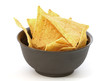 Mexican tortilla chips in brown bowl on white background
