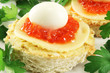 Toast with caviar, cheese and quail egg Toast with caviar, cheese and quail egg