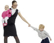 Young business lady with her little children