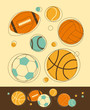 Set of Sport Balls in Retro-Styled