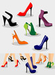 Set of women shoes and Illustration with shoes on legs