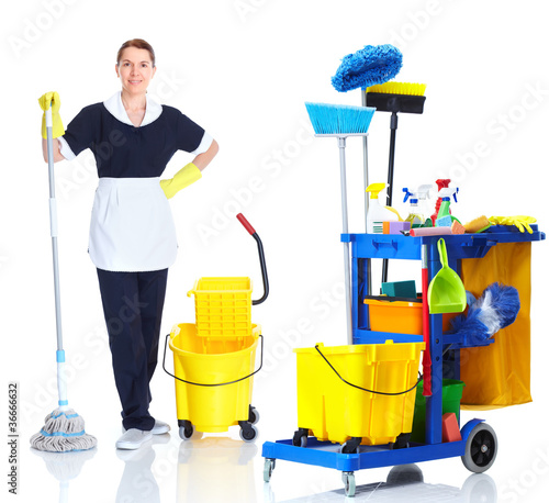 Photo: Cleaner maid woman washing floor. Cleaner maid woman washing floor.
