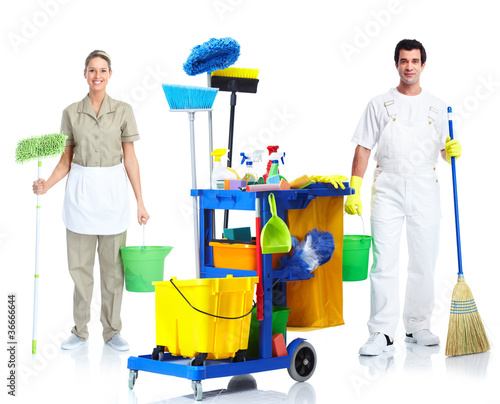 Photo: Cleaner man and woman. Cleaner man and woman.