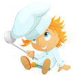 Cute little chef in hat isolated on white