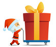 Vector: Service men santa with cart and big christmas gift box Service men santa with cart and big christmas gift box