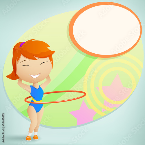 Vector: Girl gymnast with red hula-hoop on abstract background Girl gymnast with red hula-hoop on abstract background
