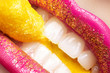 Smile with fashion make-up, white teeth and holiday candy