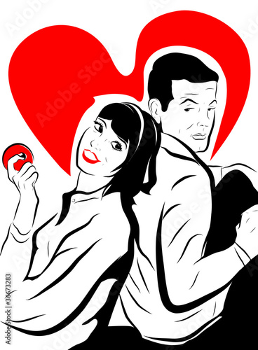 Illustration: Couple romance dos à dos Couple romance dos à dos
