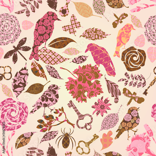 Vector: Seamless pattern with patch silhouettes Seamless pattern with patch silhouettes