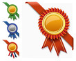 Vector corner ribbon and quality certificate - red, blue, green