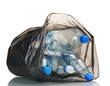 open black garbage bag with trash isolated on white