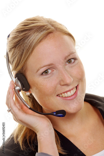 Photo: Frau mit Headset im Kundenservice Frau mit Headset im Kundenservice