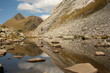 mountain peaks reflecting on lake surface