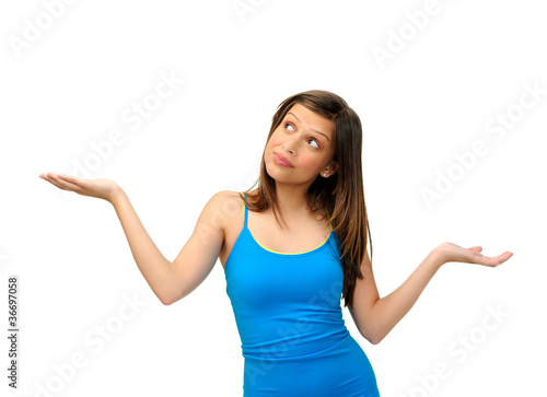 Photo: unsure gesture from pretty woman unsure gesture from pretty woman