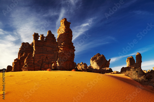 Photo: Bizarre sandstone cliffs in Sahara Desert, Tassili N'Ajjer, Alge Bizarre sandstone cliffs in Sahara Desert, Tassili N'Ajjer, Alge