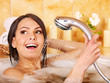 Woman take bubble  bath.