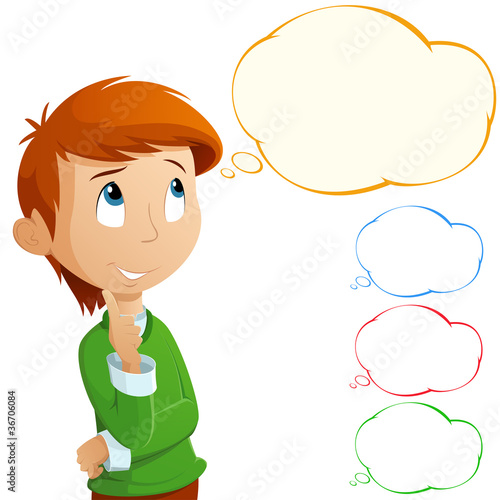 Vector: Cartoon adorable boy thinking isolated on white Cartoon adorable boy thinking isolated on white