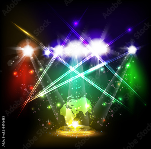 Vektor: World neon light stage background World neon light stage background